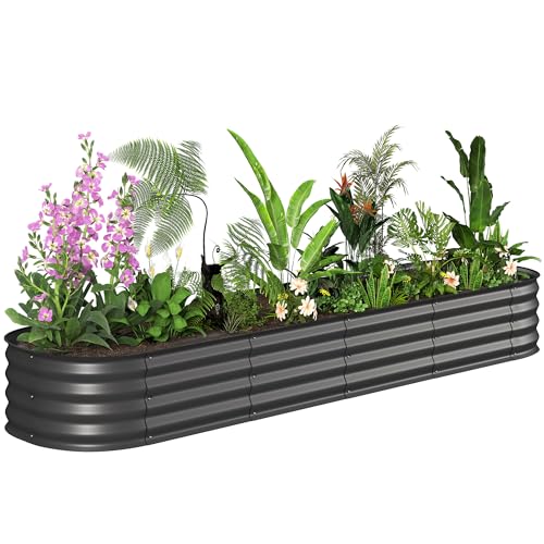Outsunny Jardinière carré Potager de Jardin en Acier galvanisé modulable pour légumes, Plantes, Fleurs, dim. 240 x 62 x 30 cm, Gris foncé