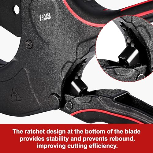 PVC Pipe Cutter Tool, Heavy-Duty PVC Pipe Cutter 3 Inch, 75mm Plastic Pipe Cutter with SK5 Blade and Aluminum Alloy Body, Ratcheting Pipe Cutter and PVC Cutters for PEX, PPR, Hoses and Plumbing Pipes - Image 4
