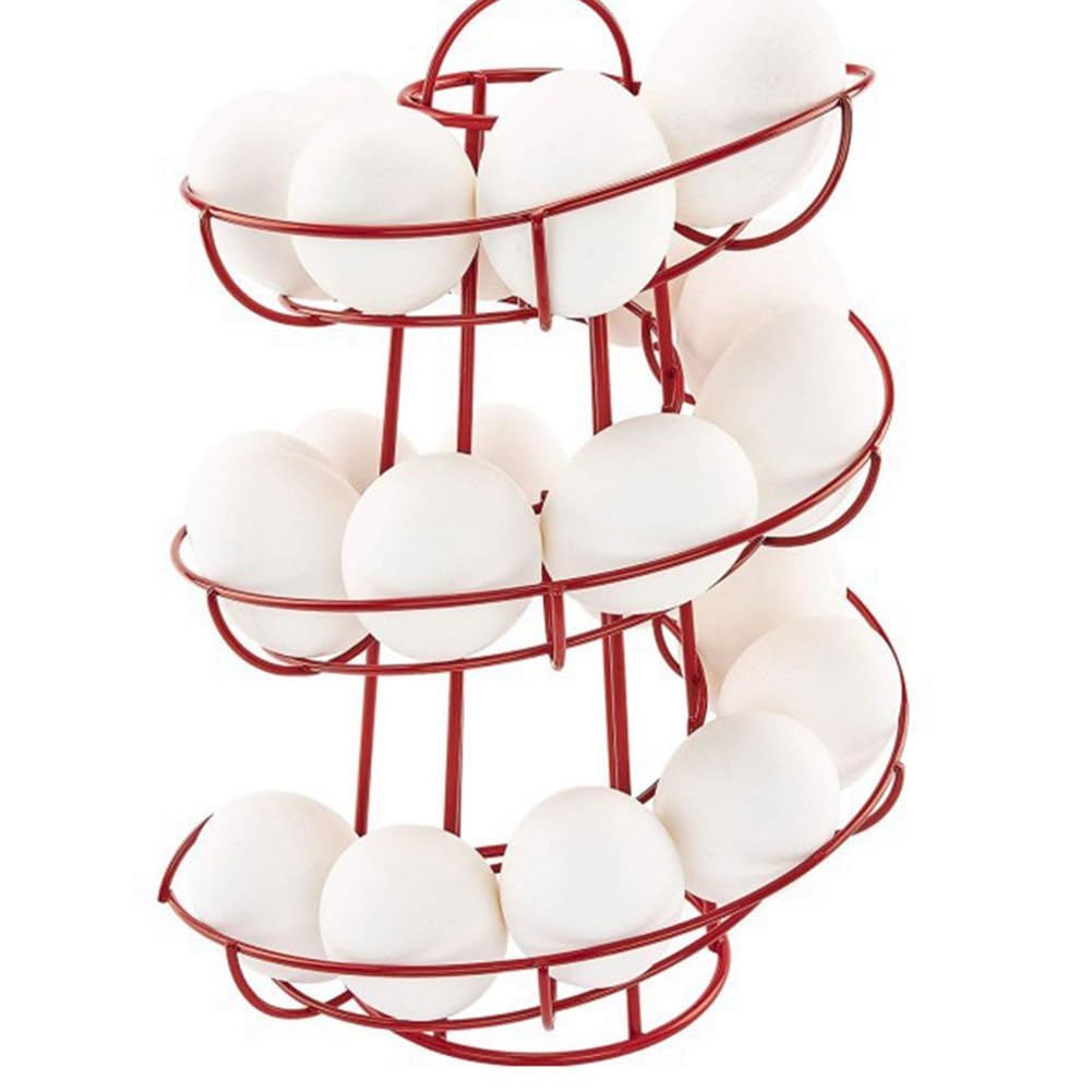 CTRLZS Kitchen Egg Rack, Spiral Egg Basket, Iron Practical Egg Storage Rack, Storage Rack Red