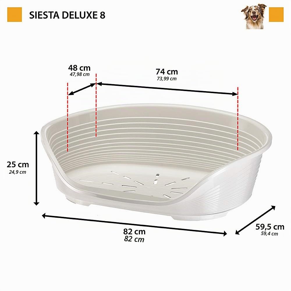 Ferplast Cama para Perros Cama Perro Grande, 100% plástico Reciclado, Lavable Transpirable y Antideslizante - Siesta Deluxe, 82 x 59,5 x 25 cm, L, Gris