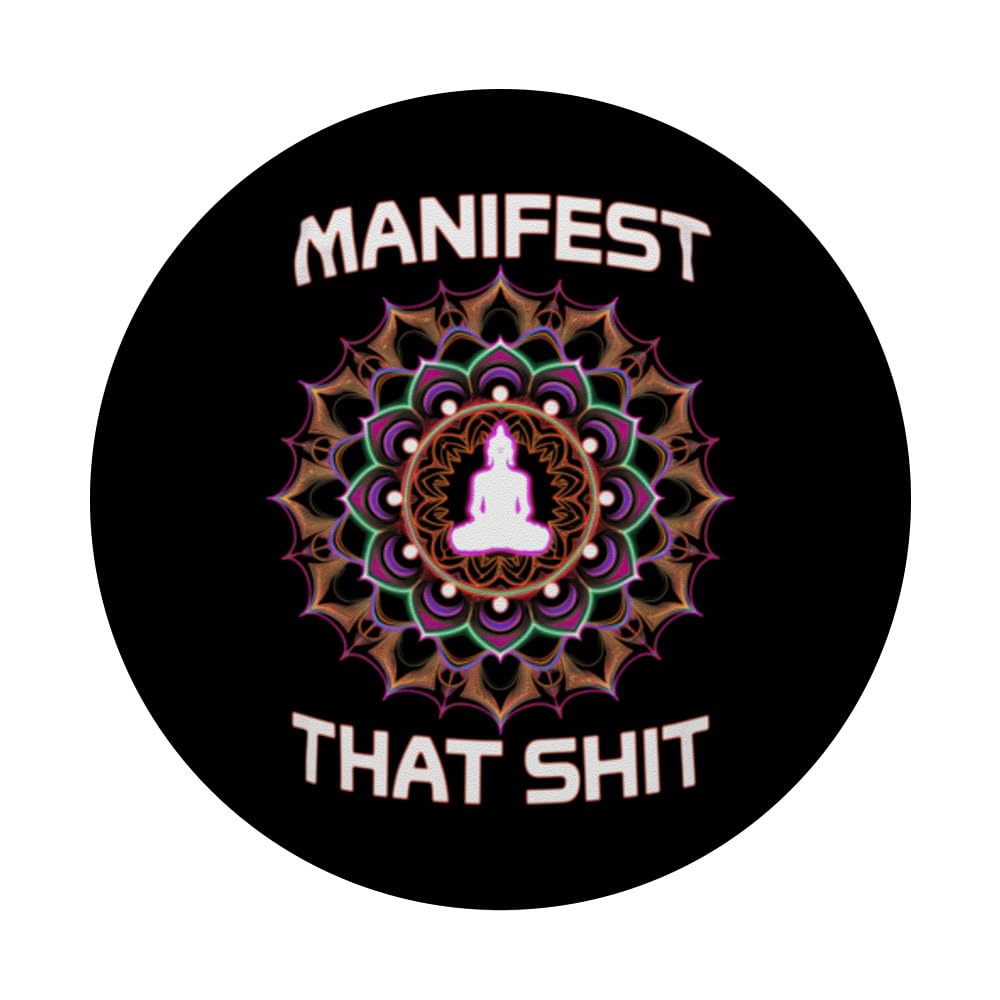 Manifest That Law Of Attraction Spiritual Funny Yoga Zen PopSockets Swappable PopGrip, Black - Image 3