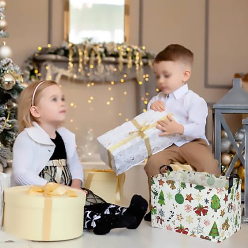 Image of CLOCOR Rectangular Christmas Basket,Cute Pattern Christmas Gifts Basket Empty,Waterproof Christmas Storage Box with Handles,Kids Room Decor(Gift Basket)