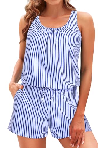 Image of Tempt Me Women Romper One Piece Swimsuits with Short | Boyleg, with Pockets, Modest bathing suit, Adjustable shoulder straps