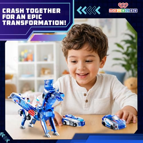 Image of Wembley 2-in-1 Dinosaur Transforming Car Set for Kids - Automatic Transforming Dino Robot Car, Toy for Boys & Girls Age 3+