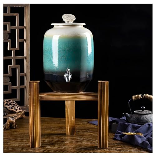 zktoermn Dispensador De Agua De Cerámica, Tanque De Agua De Té con Tapa, Grifos De Acero Inoxidable Y Soportes Triangulares, Muy Adecuado para Usar En Casa O En La Oficina(D,45x26 cm)