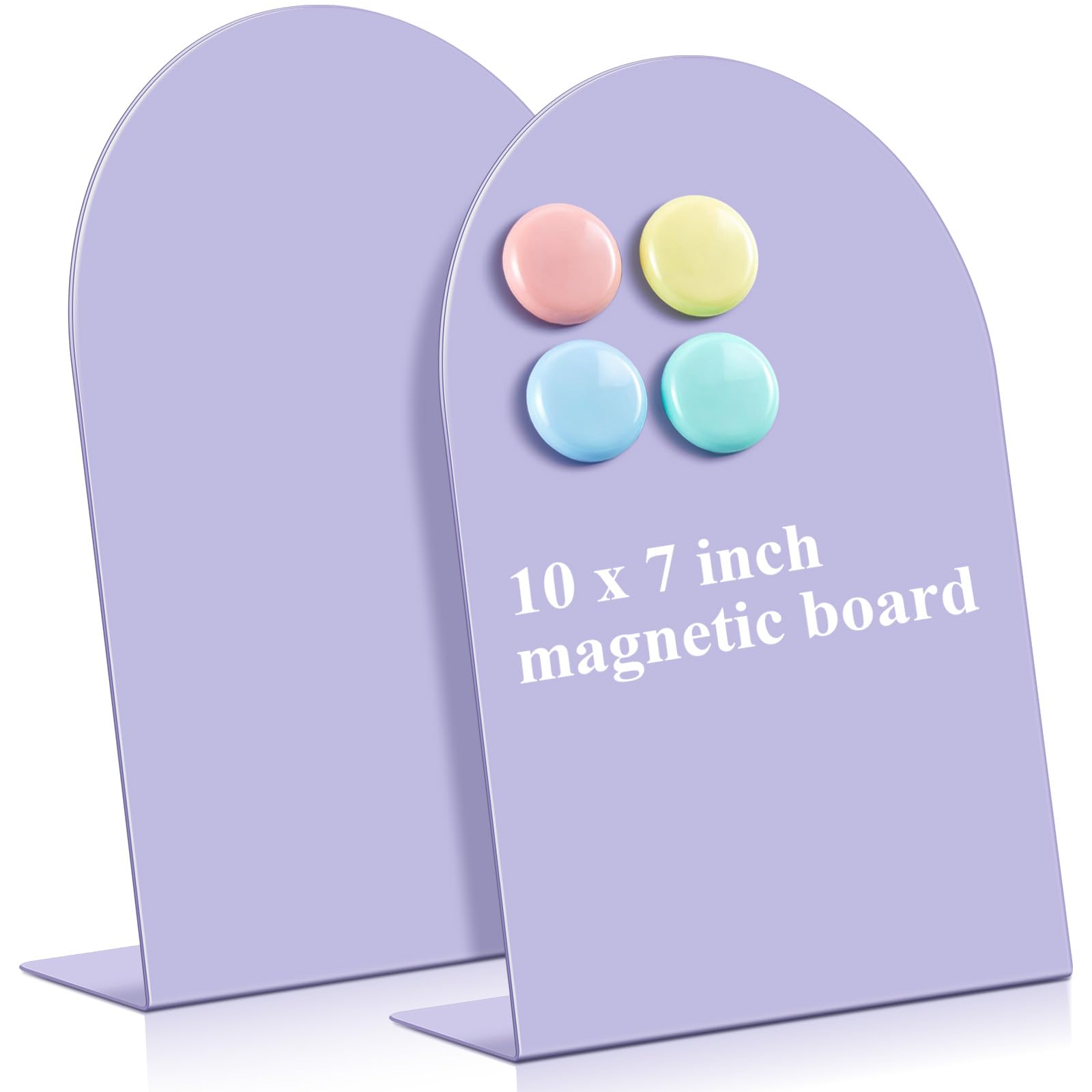 Shimeyao 2 Pcs Magnetic Bulletin Board for Tabletops with 8 Magnets Memo Display Easel Stand for Home Office School Kitchen Table Supplies (Arched,Pruple,10 x 7 Inch)