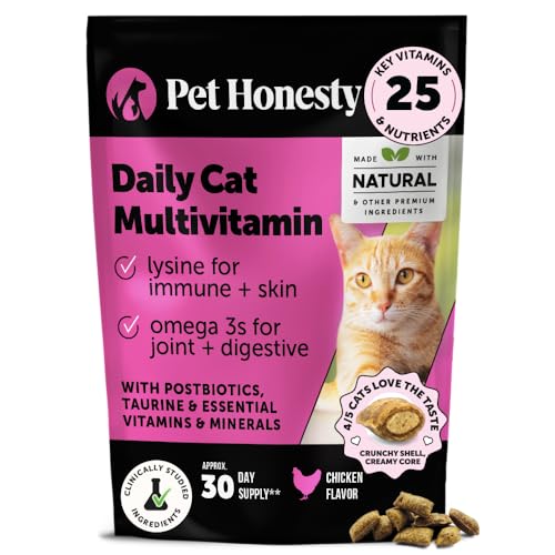 Cat Multivitamin Crunchy & Creamy Chews - Cat Treats for Health + Immune, Joint Support, Skin & Coat, & Digestion - Vitamins with Omega 3s, Lysine & Probiotics (30 Day Supply)