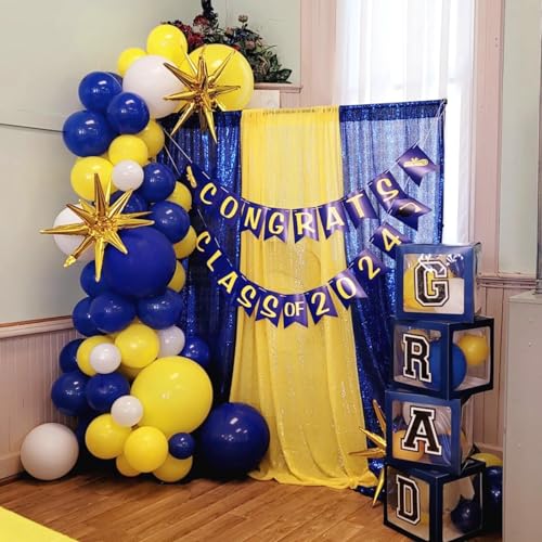 Image of Graduation Party Decorations Blue Yellow /Navy Blue Yellow Graduation Decorations 2026 /40pcs Balloons Michigan Balloons /Birthday Party Decorations