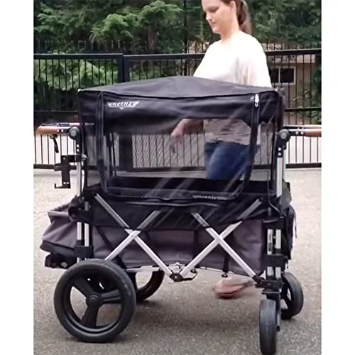 Keenz Folding Collapsible Mosquito Netting Sun Shade Protection Cover Accessory with Zippered Opening for the 7S Kids Toddler Wagon, Black (Net Only)