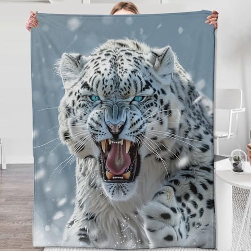 Manta de leopardo de nieve para adultos y niños, regalos de leopardo de nieve, decoración de ropa de cama, manta de franela de leopardo de nieve, decoración de cosas de leopardo de nieve, manta cálida