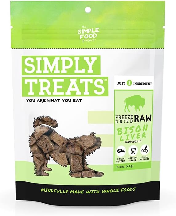 The Simple Food Project Freeze Dried Raw Dog Treats Grain Free, All Natural, with Just 1 Ingredient Bison Liver for Dogs Use As Training…