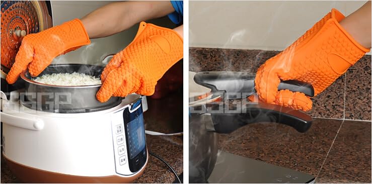Gants épais en silicone antidérapant de 130 g, gants de four à micro-ondes, outils de cuisson à cinq doigts isolés thermiquement, 27 cm x 16,5 cm