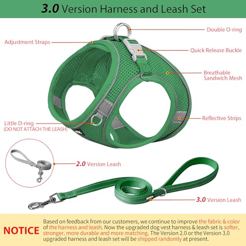 Image of AIITLE No Pull Dog Harness and Leash Set, Step in Adjustable Dog Harness with Padded Vest for All Weather, Dog Leash with Soft Padded Handle, Easy to Put on Small and Medium Dogs Green S