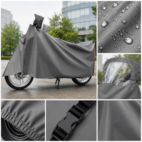 Image of Sulfar 100% Waterproof Tie Bond Universal Bike Cover UV Protection & Dustproof Bike Body Cover for Royal Enfield Bullet Bike (Grey)