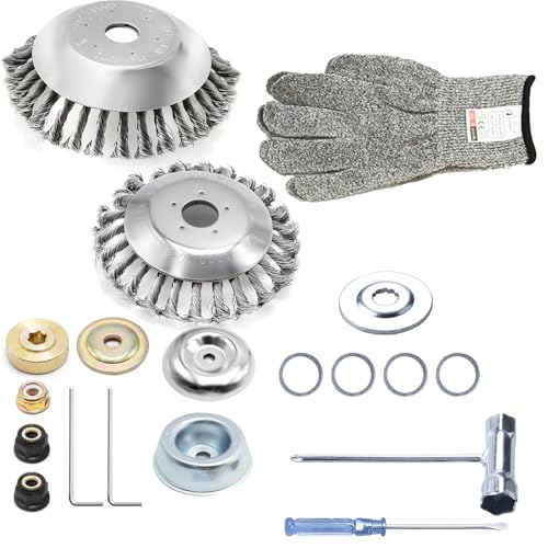 6 + 8 Inch Steel Wire Rotary Brush Cutter Trimmer Head Sets Weeds Blade Cutter with Universal...