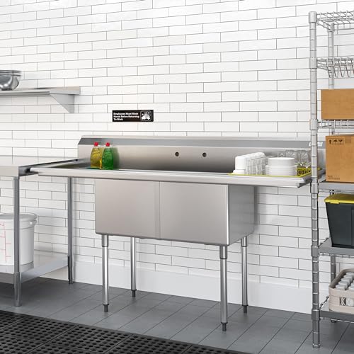 Image of KoolMore 72 in. 18-Gauge 2-Compartment Commercial Sink with Backsplash and Dual 18 in. Drainboards, Bowl Dimensions 18 inchx18 inchx14 inch in Stainless-Steel (KM-SB181814-18B3)