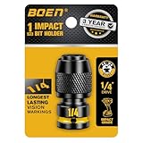 boen 1/4-Inch Drive to 1/4-Inch Hex Socket Adapter, Quick Release Impact Bit Holders, Square Drive Adapter, CR-MO Steel, Deep Embossed Size Marking