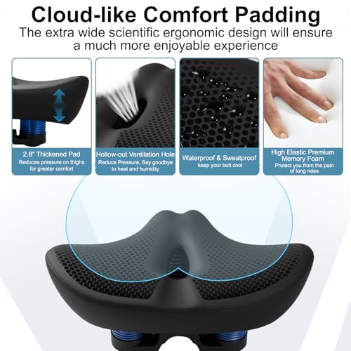 Image of Upgrade Oversize Bike Seat for Men Women, Extra Wide Noseless Bicycle Seat Cushion, Waterproof Comfort Memory Foam Bike Saddle Fit for Peloton Bikes, Exercise Bike, EBikes, City Bike