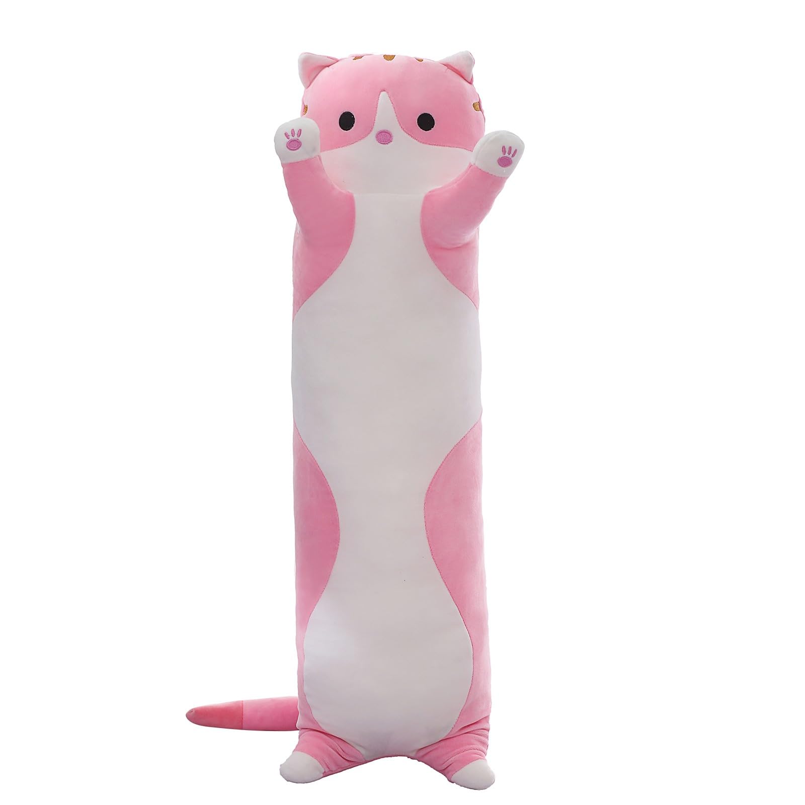 Cute Cat Plush Long Body Pillow – Soft Cartoon Stuffed Animal Doll, Kawaii Cat Plushie Cuddle Toy Gift for Kids, Girls & Girlfriend (Pink, 19.7 Inch)