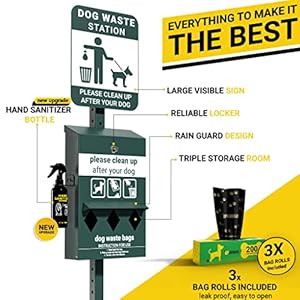 Pet Waste Station with Pedal Includes 600 Roll Bags 50 Can Liners Glow in the Dark Dog Waste Station with Dog Poop Sign Bag Dispenser Hand Sanitizer Bottle Outdoor Trash Can with Lid