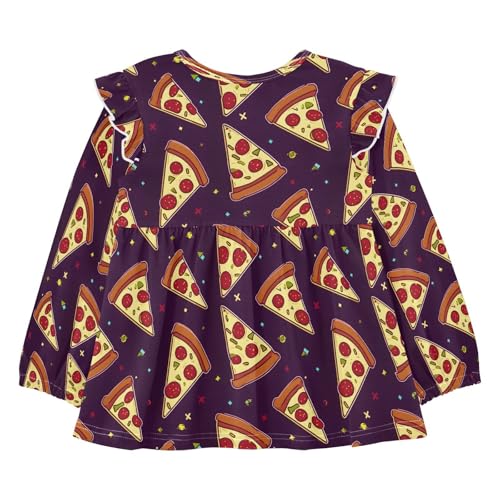 Pizza Navy Background Girls Shirts Cotton Long Sleeve Ruffle Toddler Tee Tops2