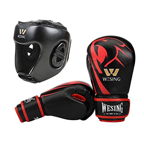 Wesing 6 oz Boxing Gloves for Kids with Headgear Boxing Protective Gear for Children… (Small, Red)