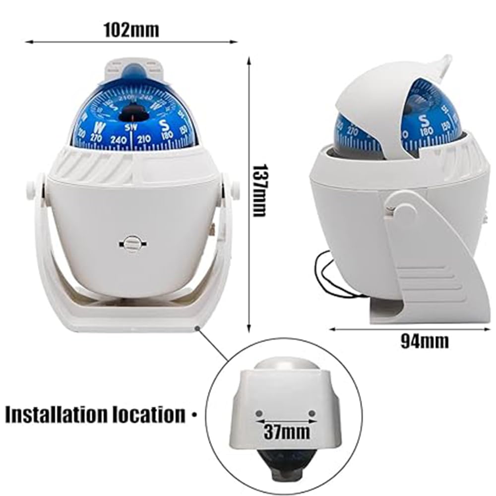 Riloer Bussola Marina con Staffa di Montaggio, Illuminazione LED 12V, Impermeabile per Barche Auto Camper