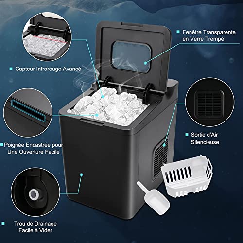 NVYAZJ 1.5L Portable Compact Ice Maker, 125W Countertop Ice Making Machine with 2 Sizes of Bullet Ice Self-Cleaning 9 Cubes Ready in 6 Mins, Specialty Kitchen Appliances - Image 8