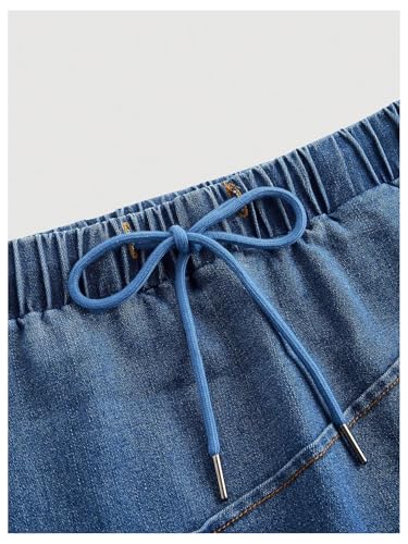 WDIRARA Women's Drawstring Waist Bodycon Denim Skirt Slit Side Midi Pencil Jean Skirts3