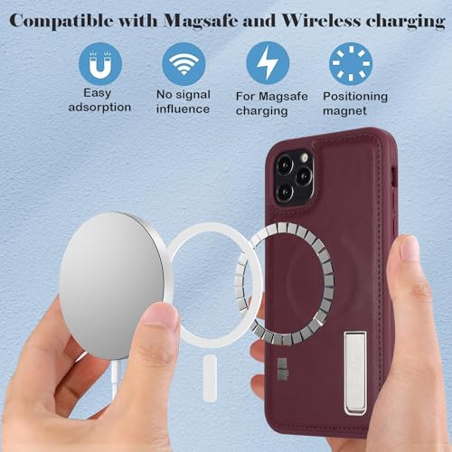 Coque compatible iPhone 11 Pro Max magnétique étui en cuir rouge vin Havaya - 2