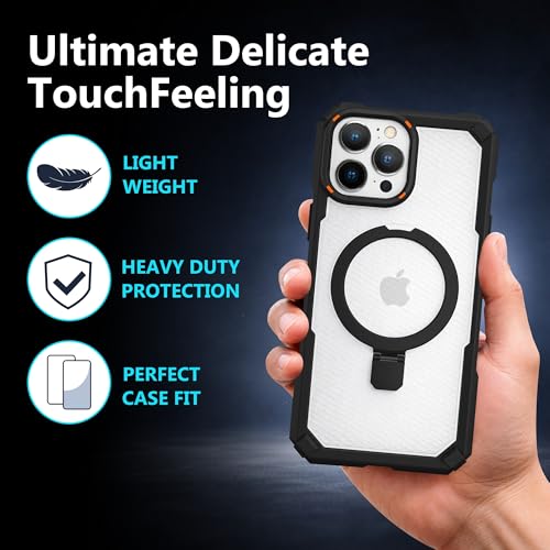 Image of AIBEX Transparent Back Cover Compatible for iPhone 16 Pro| Mag-Saf Magnetic Ring Kickstand | Shockproof Dual Layer Military Grade Drop Protection Armor Case| Wireless Charging Support - Black