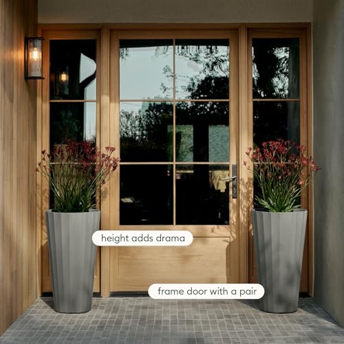 Image of Veradek Column Series Tall Planter - Tapered Outdoor Planter with Shelf