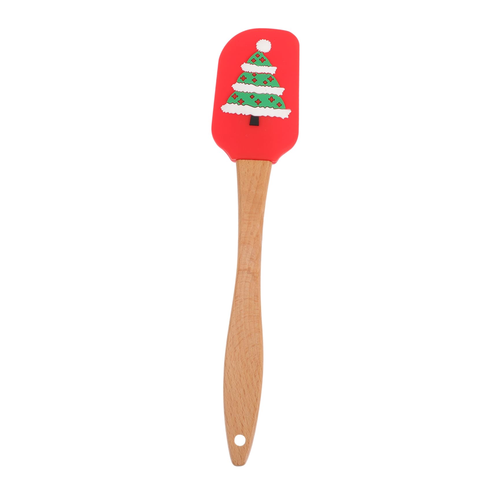 CIYODO Holiday Pancake Spatula Christmas Theme Silicone Baking Tool Wooden Handle Red Christmas Tree Design