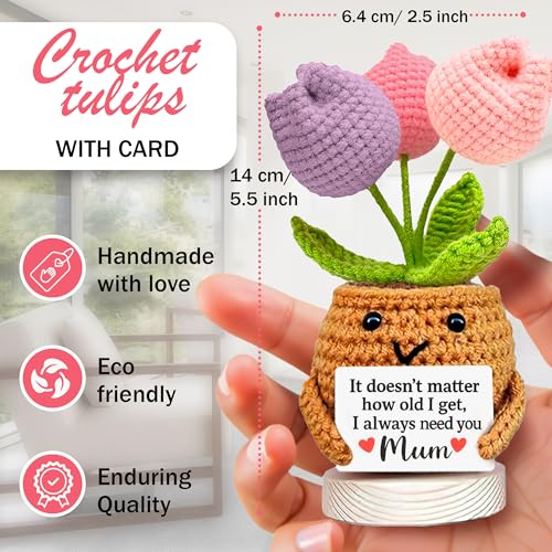 Image of Crochet Tulip Mum Gift with Sweet Message - inchI Always Need You Mum inch - Handmade, Birthday Gifts for Mums, Cute Appreciation Keepsake, Thank You Mum Present