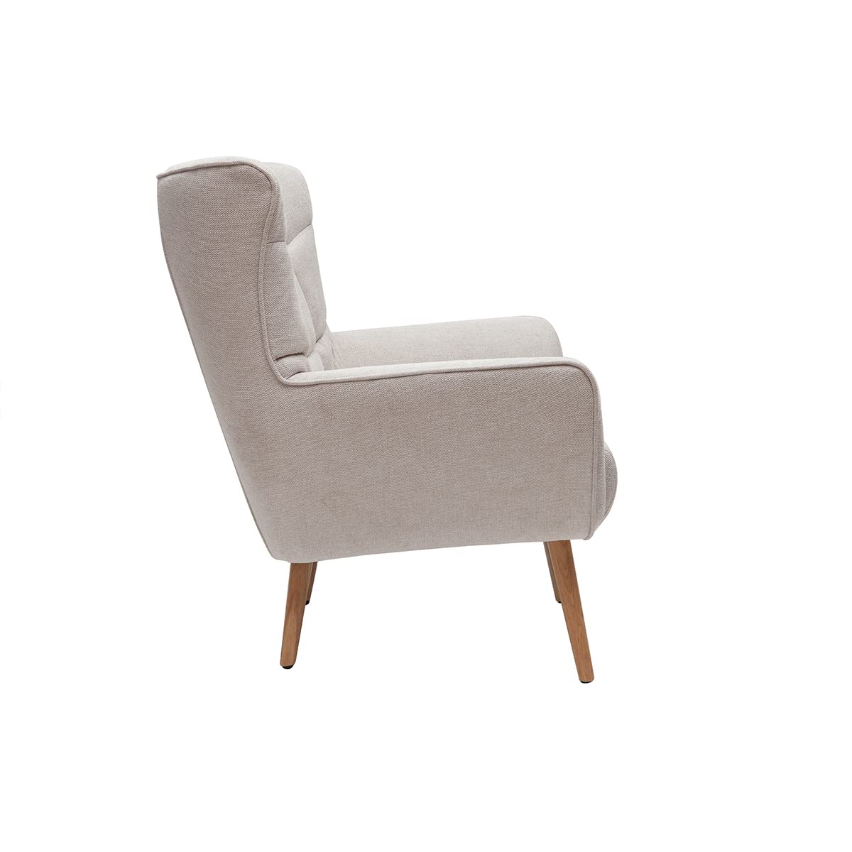 Miliboo Fauteuil scandinave en Tissu Effet Velours texturé Beige et Bois Clair Avery