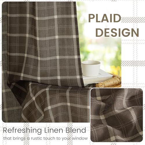 NICETOWN Plaid Print Linen Fall Curtains 84 inches Long,Farmhouse Light Filtering Semi Sheer Curtains for Living Room Bedroom Kitchen Nursery,Rod Pocket Back Tab,1 Piar,W52 x L84,1 Panel,Taupe by NICETOWN - Image 2