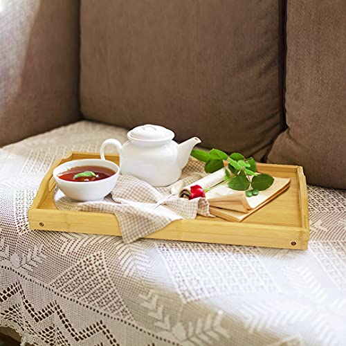 Mayyol Large Breakfast Bed Tray For Eating - Height Adjustable Raised Food Table - Bamboo Serving Tray On Lap Sofa - Portable Snack Platter With Folding Legs Ideal For Bedroom Picnic - Natural #TOP4