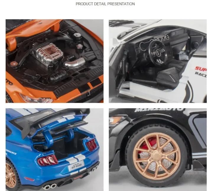Image of Invite Enterprise 1:32 Mustang Shelby Gt500 Diecast Metal Pull Back Car with 4 Openable Doors with Sound and Light Toy Decoration car Best Gift Toys for Kids 【Colors as Per Stock】