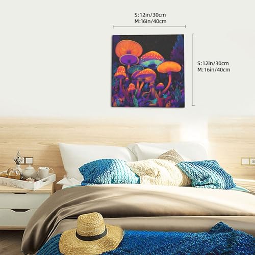 Lienzo decorativo Woshuwo de bosque de hongos de neón para salón o dormitorio, 30x30 cm enmarcado 6