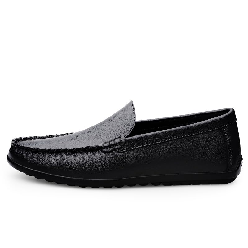 Men's Leather Driving Moccasins, Slip-On Loafers, Casual Flat Shoes, White3