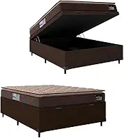 Cama Box Baú Casal Colchão Espuma D33 Pillow Top Millenium 138x188x60cm Marrom Hellen - Suporta até 120kg por Pessoa