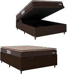 Cama Box Baú Casal Colchão Espuma D33 Pillow Top Millenium 138x188x60cm Marrom Hellen - Suporta até 120kg por Pessoa