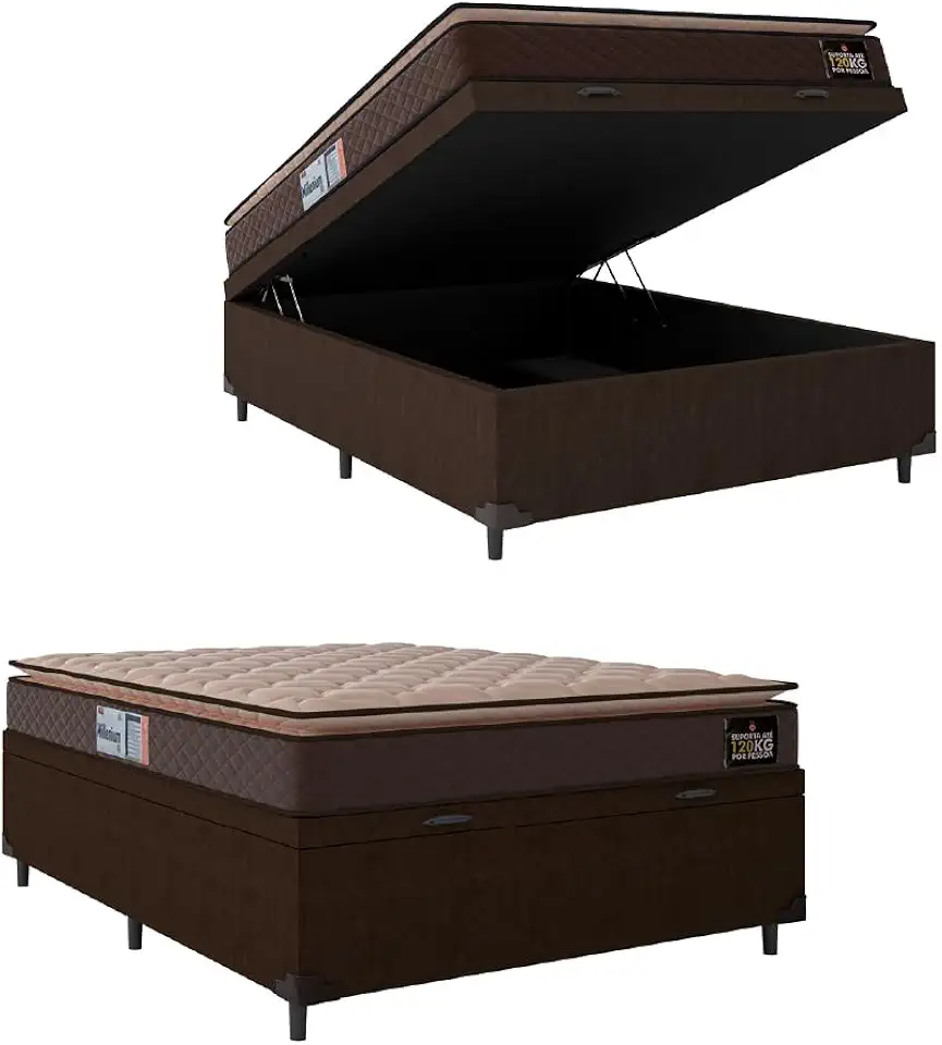 Cama Box Baú Casal Colchão Espuma D33 Pillow Top Millenium 138x188x60cm Marrom Hellen - Suporta até 120kg por Pessoa