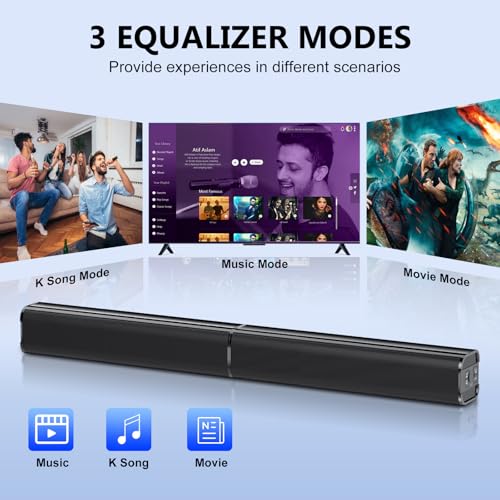 Sound Bar, 80W Sound Bar for Smart TV, Bluetooth 5.3 Soundbar, 2 in 1 Detachable Home Speaker Bass Effect, Home Theater Surround Sound, ARC/Optical/AUX/Connections, for TV/PC/Gaming/Projectors - Image 4