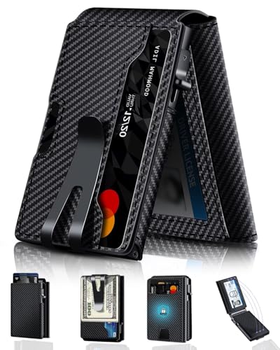 Minimalist Wallet for Men, 2 ID Windows Mens Trifold Wallet for RFID Blocking Leather Wallets 9-13 Cards, Magnetic Pop Up Credit Card Holder with Money Clip - Gifts for Dad Husband Boyfriend Him
