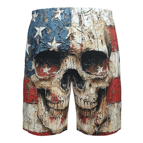 Men's Swim Trunks Quick Dry Beach Board Shorts Bathing Suits - American Flag Skull Retro Art4