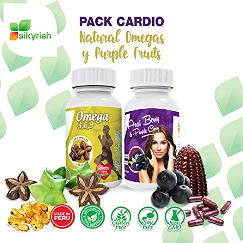 Sikyriah Acai Berry Supplement & Purple Corn + Natural Omega - Cardio Pack - From Peru - 2 Bottles (200 Capsules) #TOP5
