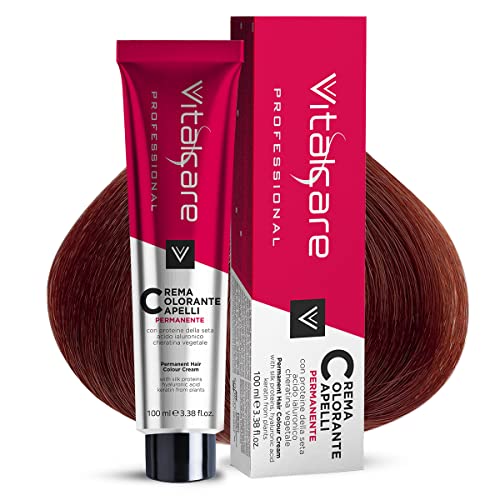 Vitalcare | Professional   Coloración permanente profesional, crema colorante para el cabello, tinte para el cabello con proteína de seda, nº 5/6, rojo fuego, 100 ml