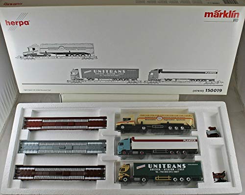 MARKLIN-HERPA HO DB Depressed Low-Floor 8-AXELS Cars with Assorted Trucks W/Trailers Set 47413