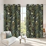 Asuexpect Vintage Botanical Curtains Green Plant Floral Room Darkening Grommet Window Drapes Wildflower Farmhouse Curtain Retro Elegant Decor for Bedroom Living Room 2 Panels, 52x84 inches (Black)